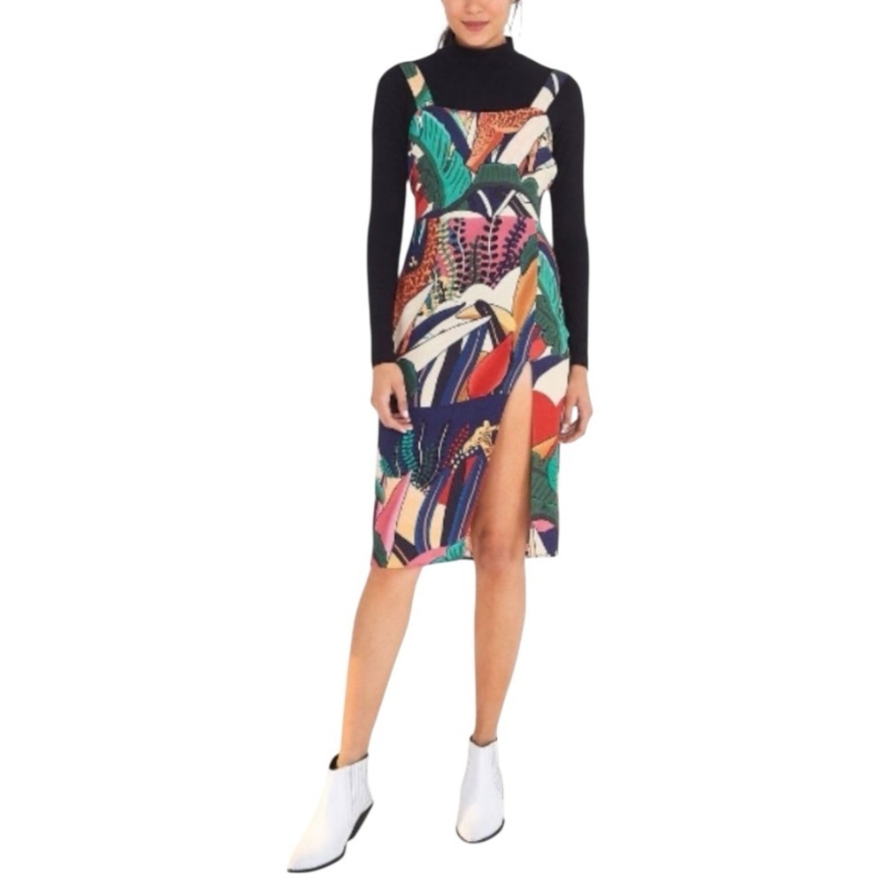 Farm Rio NWT Rainbow Fauna Tropical Jungle Print Midi Slip Dress Women’s Small - Picture 3 of 16